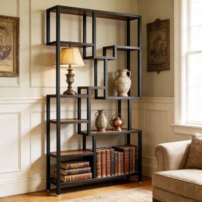 LITTLE TREE Industrie Bücherregal mit Metallrahmen, 7-stufiges hohes Regal aus Holz & Stahl, Rustikal braun (100x30x180 cm) für Wohnzimmer, Homeoffice, Lager LITTLE TREE Industrie Bücherregal mit Metallrahmen, 7-stufiges hohes Regal aus Holz & Stahl, Rustikal braun (100x30x180 cm) für Wohnzimmer, Homeoffice, Lager