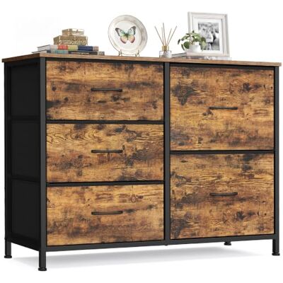 SONGMICS Kommode mit 5 Schubladen, Schubladenschrank aus Stoff und Metall, für Schlafzimmer und Wohnzimmer, 98,7 x 30 x 74,7 cm, Rustikales Braun, BELLAH Kollektion LGS235K101 SONGMICS Kommode mit 5 Schubladen, Schubladenschrank aus Stoff und Metall, für Schlafzimmer und Wohnzimmer, 98,7 x 30 x 74,7 cm, Rustikales Braun, BELLAH Kollektion LGS235K101