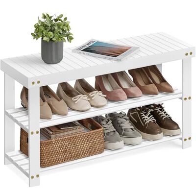SONGMICS Schuhbank, Schuhregal mit 3 Ebenen, Schuhablage aus Bambus, bis 130 kg belastbar, 28,7 x 90 x 45,3 cm, für Flur, Badezimmer, Schlafzimmer, wolkenweiß LBS090W01 SONGMICS Schuhbank, Schuhregal mit 3 Ebenen, Schuhablage aus Bambus, bis 130 kg belastbar, 28,7 x 90 x 45,3 cm, für Flur, Badezimmer, Schlafzimmer, wolkenweiß LBS090W01