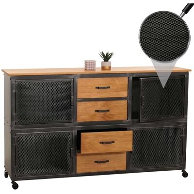 Mendler Sideboard HWC-N28 90x150x40cm Metall schwarz, Natur Kommode, Rollen, 4 Schubladen, 3D-Struktur, Industrial, Retro, Holz Mendler Sideboard HWC-N28 90x150x40cm Metall schwarz, Natur Kommode, Rollen, 4 Schubladen, 3D-Struktur, Industrial, Retro, Holz
