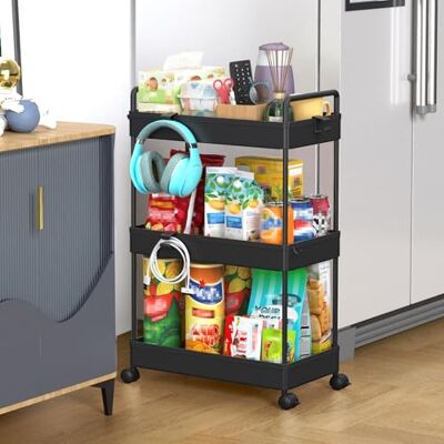 SOLEJAZZ Rollwagen, Küchenwagen mit 3 Ebenen, Mobiler Aufbewahrungsregal-Organizer für Küche, Bad, Waschküche, Schlafzimmer, schmale Plätze, Kunststoff,mit Griffen, 22 x 40 x 61 cm,Schwarz SOLEJAZZ Rollwagen, Küchenwagen mit 3 Ebenen, Mobiler Aufbewahrungsregal-Organizer für Küche, Bad, Waschküche, Schlafzimmer, schmale Plätze, Kunststoff,mit Griffen, 22 x 40 x 61 cm,Schwarz