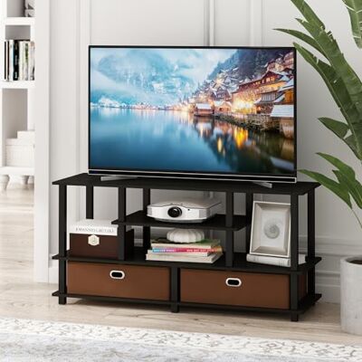 Furinno Jaya Werkzeuglose Montage TV-Ständer für Fernseher bis 140 cm, 4-stöckiges Schwarzes Entertainment-Center, TV-Konsole mit 2 Aufbewahrungsboxen, für Wohnzimmer, Schlafzimmer, Schwarz Espresso Furinno Jaya Werkzeuglose Montage TV-Ständer für Fernseher bis 140 cm, 4-stöckiges Schwarzes Entertainment-Center, TV-Konsole mit 2 Aufbewahrungsboxen, für Wohnzimmer, Schlafzimmer, Schwarz Espresso