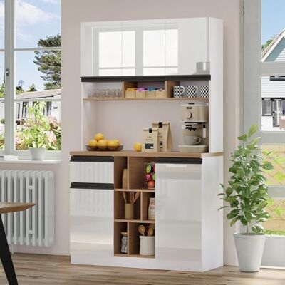 Merax Küchenschrank, Buffetschrank, Küchenbuffet mit Schublade, Schrank, Verstellbaren Ablagen und Offener Stauraum, Küchenmöbel für Küche, Esszimmer und Wohnzimmer, 105x45x185cm (Weiß) Merax Küchenschrank, Buffetschrank, Küchenbuffet mit Schublade, Schrank, Verstellbaren Ablagen und Offener Stauraum, Küchenmöbel für Küche, Esszimmer und Wohnzimmer, 105x45x185cm (Weiß)