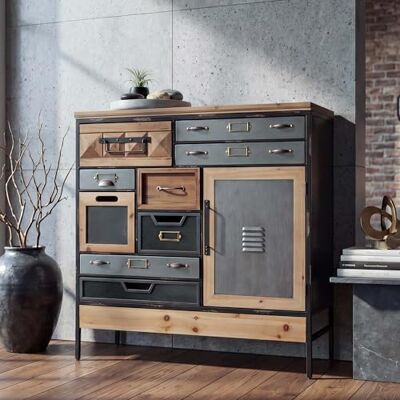 Mendler Apothekerkommode HWC-Q77, Kommode Industrial Holz Metall 85x84x35cm Schrank, Schubladen, Staufach, Vintage/Shabby Mendler Apothekerkommode HWC-Q77, Kommode Industrial Holz Metall 85x84x35cm Schrank, Schubladen, Staufach, Vintage/Shabby