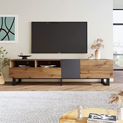 Merax TV-Schrank 180 x 38 x 50cm Lowboard Fernsehschrank Fernsehtisch TV Lowboard TV Cabinet Fernseher Schrank mit Holzmaserung und Eisenfüßen mit praktischen minimalistischer Stil Merax TV-Schrank 180 x 38 x 50cm Lowboard Fernsehschrank Fernsehtisch TV Lowboard TV Cabinet Fernseher Schrank mit Holzmaserung und Eisenfüßen mit praktischen minimalistischer Stil