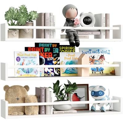 BAKAJI Set mit 3 Wandregalen aus Holz, Mehrzweck-Wandregale und Schutzleiste, Regal für Schlafzimmer, Wohnzimmer, Küche, Badezimmer, platzsparendes Bücherregal, 3 x 60 cm (Weiß) BAKAJI Set mit 3 Wandregalen aus Holz, Mehrzweck-Wandregale und Schutzleiste, Regal für Schlafzimmer, Wohnzimmer, Küche, Badezimmer, platzsparendes Bücherregal, 3 x 60 cm (Weiß)