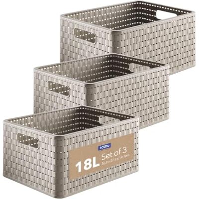 Rotho Country Aufbewahrungsboxen 3 x 18 L Korb Aufbewahrung aus PP in Beige Aufbewahrungskorb, Boxen Aufbewahrung, Storage Boxes, stapelbar, Ordnungsboxen im DIN-A4-Format, mit Griffen aus PP Rotho Country Aufbewahrungsboxen 3 x 18 L Korb Aufbewahrung aus PP in Beige Aufbewahrungskorb, Boxen Aufbewahrung, Storage Boxes, stapelbar, Ordnungsboxen im DIN-A4-Format, mit Griffen aus PP