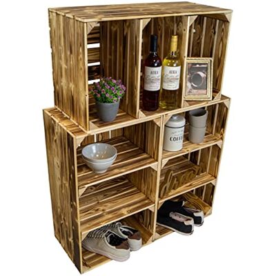 Kistenkolli Altes Land hohe Holzkiste "Willi" mit zwei kurzen Einlageböden / Zwischenbrettern 68x40x30cm HxBxT Schuhregal Bücherregal Nachttisch Weinregal / Regalkiste Apfelkiste Weinkisten (3er Set, geflammt) Kistenkolli Altes Land hohe Holzkiste "Willi" mit zwei kurzen Einlageböden / Zwischenbrettern 68x40x30cm HxBxT Schuhregal Bücherregal Nachttisch Weinregal / Regalkiste Apfelkiste Weinkisten (3er Set, geflammt)