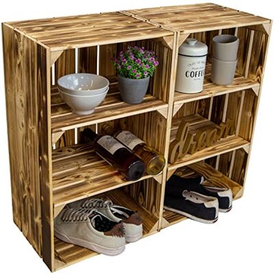 Kistenkolli Altes Land hohe Holzkiste "Willi" mit zwei kurzen Einlageböden / Zwischenbrettern 68x40x30cm HxBxT Schuhregal Bücherregal Nachttisch Weinregal / Regalkiste Apfelkiste Weinkisten (2er Set, geflammt) Kistenkolli Altes Land hohe Holzkiste "Willi" mit zwei kurzen Einlageböden / Zwischenbrettern 68x40x30cm HxBxT Schuhregal Bücherregal Nachttisch Weinregal / Regalkiste Apfelkiste Weinkisten (2er Set, geflammt)