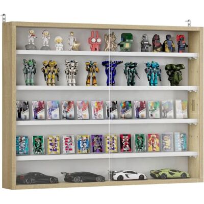 HOMCOM Vitrine für Wand-Vitrinen, 80 x 9,5 x 60 cm, mit 4 höhenverstellbaren Einlegeböden und 2 Schiebetüren aus Glas, für Sammlung von Figuren und Miniaturautos, Eiche HOMCOM Vitrine für Wand-Vitrinen, 80 x 9,5 x 60 cm, mit 4 höhenverstellbaren Einlegeböden und 2 Schiebetüren aus Glas, für Sammlung von Figuren und Miniaturautos, Eiche