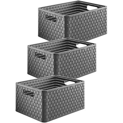 Rotho Country Aufbewahrungsbox 3er-Set 3 x 18 L Rattan-Optik Anthrazit Aufbewahrungsboxen, Aufbewahrungskorb fürs Bad, stapelbar, Rattan-Optik, robustes PP, DIN-A4-Format, Spielzeugkiste Rotho Country Aufbewahrungsbox 3er-Set 3 x 18 L Rattan-Optik Anthrazit Aufbewahrungsboxen, Aufbewahrungskorb fürs Bad, stapelbar, Rattan-Optik, robustes PP, DIN-A4-Format, Spielzeugkiste