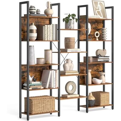 VASAGLE Bücherregal, Standregal mit 14 Ablagen, Regal mit Metallrahmen, für Wohnzimmer, Arbeitszimmer, Büro, Industrie-Design, 24 x 158 x 166 cm, vintagebraun-tintenschwarz LLS107B01 VASAGLE Bücherregal, Standregal mit 14 Ablagen, Regal mit Metallrahmen, für Wohnzimmer, Arbeitszimmer, Büro, Industrie-Design, 24 x 158 x 166 cm, vintagebraun-tintenschwarz LLS107B01