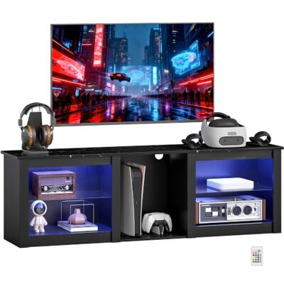 HOMCOM TV-Möbel mit LED-Beleuchtung für TV bis 70 Zoll 160 cm Schwarz TV-Schrank, verstellbare Glasböden, offene Fächer für Spielkonsolen, Wohnzimmer, Schlafzimmer HOMCOM TV-Möbel mit LED-Beleuchtung für TV bis 70 Zoll 160 cm Schwarz TV-Schrank, verstellbare Glasböden, offene Fächer für Spielkonsolen, Wohnzimmer, Schlafzimmer