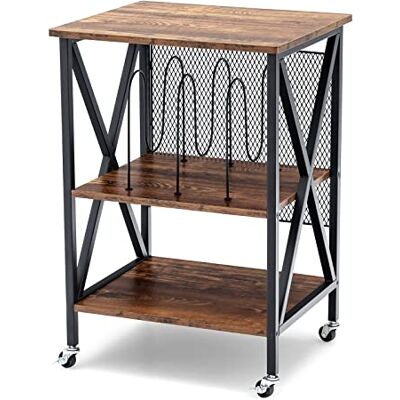 COSTWAY Beistelltische, Plattenspielerständer, Schallplattenregal mit 3 Ablagen, Plattenhalter für Wohnzimmer, Schlafzimmer, Braun COSTWAY Beistelltische, Plattenspielerständer, Schallplattenregal mit 3 Ablagen, Plattenhalter für Wohnzimmer, Schlafzimmer, Braun