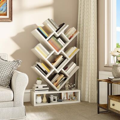 YITAHOME Baum Bücherregal, Boden stehendes Bücherregal mit hölzernen Schublade industrielle Regaleinheiten Anzeige Lagerregal für Wohnzimmer, Haus, Büro, weiße Bücherregale YITAHOME Baum Bücherregal, Boden stehendes Bücherregal mit hölzernen Schublade industrielle Regaleinheiten Anzeige Lagerregal für Wohnzimmer, Haus, Büro, weiße Bücherregale