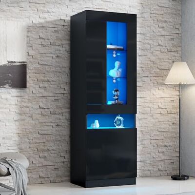 BTM Vitrine mit LED Beleuchtung Vitrinenschrank Standvitrine Stauraumvitrine Schrank Wohnzimmerschran Schwarz LED Wohnzimmer Wohnwände Buffet-Schran BTM Vitrine mit LED Beleuchtung Vitrinenschrank Standvitrine Stauraumvitrine Schrank Wohnzimmerschran Schwarz LED Wohnzimmer Wohnwände Buffet-Schran