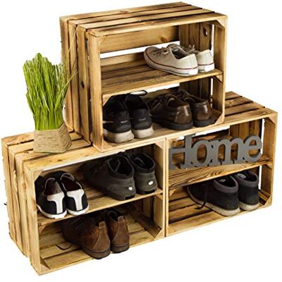 Kistenkolli Altes Land 3 x Schuhschrank Schuhregal aus geflammten Holzkisten Schuhablage für 12 Paar Schuhe als Schuhständer Schuhaufbewahrung aus Holz Maße 50x30x40cm (je Kiste) stabiles Regal in Obstkisten Optik Kistenkolli Altes Land 3 x Schuhschrank Schuhregal aus geflammten Holzkisten Schuhablage für 12 Paar Schuhe als Schuhständer Schuhaufbewahrung aus Holz Maße 50x30x40cm (je Kiste) stabiles Regal in Obstkisten Optik