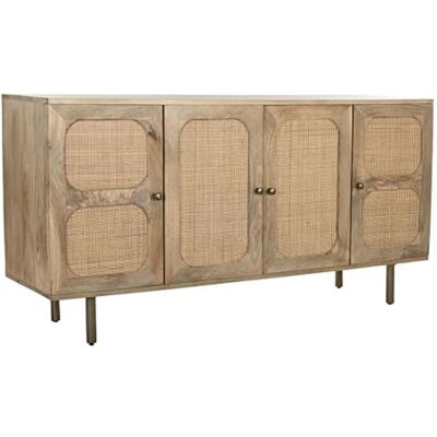 DRW Buffet-Schrank aus Holz und Rattan, 4 Türen, 150 x 40 x 76 cm DRW Buffet-Schrank aus Holz und Rattan, 4 Türen, 150 x 40 x 76 cm