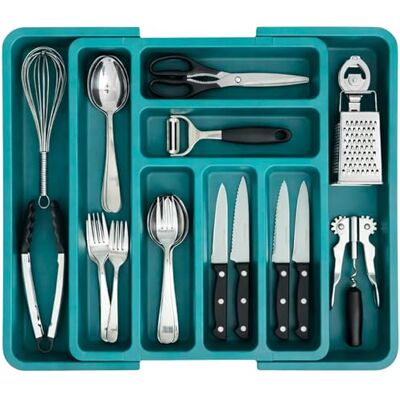 edihome , Besteckkasten für Schubla, Besteckeinsatz für Schubladen, Küchenschubladen Organizer, erweiterbare Besteckschublade Einsatz, 6 bis 8 Fächern, no BPA, Küchenutensilien, Verstellbar (Türkis) edihome , Besteckkasten für Schubla, Besteckeinsatz für Schubladen, Küchenschubladen Organizer, erweiterbare Besteckschublade Einsatz, 6 bis 8 Fächern, no BPA, Küchenutensilien, Verstellbar (Türkis)