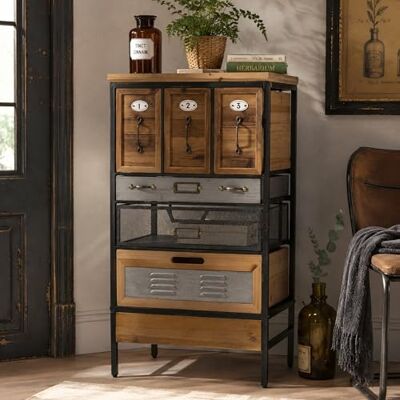Mendler Apothekerkommode HWC-Q77, Industrial Holz Metall 85x46x35cm Schrank, Highboard, Schubladen, Etikettenhalter, Vintage/Shabby, Metall Mendler Apothekerkommode HWC-Q77, Industrial Holz Metall 85x46x35cm Schrank, Highboard, Schubladen, Etikettenhalter, Vintage/Shabby, Metall