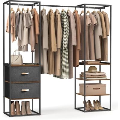SONGMICS Kleiderständer, offener Kleiderschrank, Garderobenständer hochbelastbar, 1 ausziehbare Stange, 2 Schubladen, 4 Ablagen, für Schlafzimmer, platzsparend, vintagebraun RGR003B01 SONGMICS Kleiderständer, offener Kleiderschrank, Garderobenständer hochbelastbar, 1 ausziehbare Stange, 2 Schubladen, 4 Ablagen, für Schlafzimmer, platzsparend, vintagebraun RGR003B01