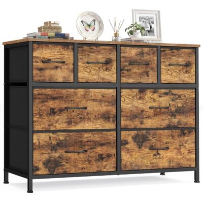 SONGMICS Kommode mit 8 Schubladen, Aufbewahrungsschrank mit Stoffschubladen, Metallrahmen und Holzplatte, für Schlafzimmer, Flur, 98,7 x 30 x 74,7 cm, Rustikales Braun, BELLAH Kollektion LGS234K101 SONGMICS Kommode mit 8 Schubladen, Aufbewahrungsschrank mit Stoffschubladen, Metallrahmen und Holzplatte, für Schlafzimmer, Flur, 98,7 x 30 x 74,7 cm, Rustikales Braun, BELLAH Kollektion LGS234K101
