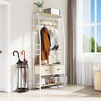 YITAHOME Garderobenständer mit Schuhbank Schuhregal, 8 Haken, Weiß & Eiche Kleiderschrank 6-in-1: Kleiderstange, Garderobe, Schuhbank, Schuhregal, 2 Schubladen, 8 Haken, Vintagebraun, 80x30x180cm YITAHOME Garderobenständer mit Schuhbank Schuhregal, 8 Haken, Weiß & Eiche Kleiderschrank 6-in-1: Kleiderstange, Garderobe, Schuhbank, Schuhregal, 2 Schubladen, 8 Haken, Vintagebraun, 80x30x180cm