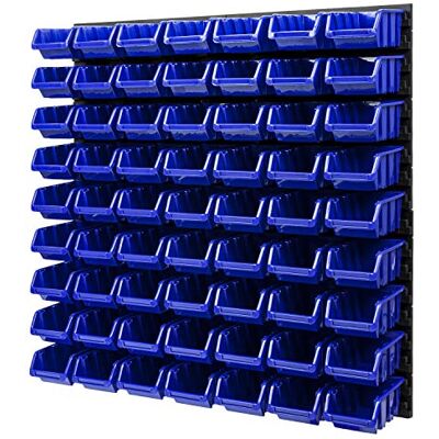 PAFEN Wandregal Stapelboxen Lagersystem 772 x 780 mm – 63 Stück Boxen Werkstatt Schüttenregal Werkzeuglochwand (Blau) PAFEN Wandregal Stapelboxen Lagersystem 772 x 780 mm – 63 Stück Boxen Werkstatt Schüttenregal Werkzeuglochwand (Blau)