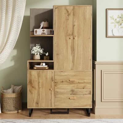 Merax Kompaktgarderobe 110x186x38 cm, mit Regal & Schubladen, Flurgarderobe Dielenschrank Kleiderschrank mit Türen, Schuhschrank & Ablageflächen, Moderne Garderobe für Diele & Flur, Holzfarbe Merax Kompaktgarderobe 110x186x38 cm, mit Regal & Schubladen, Flurgarderobe Dielenschrank Kleiderschrank mit Türen, Schuhschrank & Ablageflächen, Moderne Garderobe für Diele & Flur, Holzfarbe