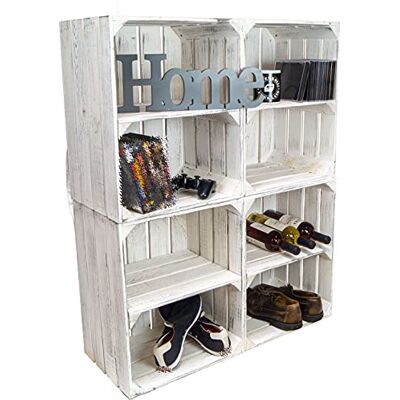 Kistenkolli Altes Land Holzkisten Shabby weiss Schuhablage Schuhständer DIY Upcycling Regalbau Schuhaufbewahrung für Kinder und Erwachsene stabiles Regal in Obstkisten Weinkisten Optik (Shabby weiss Quer, 4er Set) Kistenkolli Altes Land Holzkisten Shabby weiss Schuhablage Schuhständer DIY Upcycling Regalbau Schuhaufbewahrung für Kinder und Erwachsene stabiles Regal in Obstkisten Weinkisten Optik (Shabby weiss Quer, 4er Set)