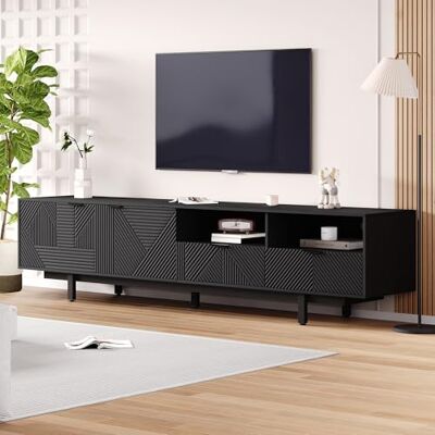 Merax TV Schrank, Fernsehtisch mit 2 Fächern 2 Schublade und Offenes Fach, Modern Fernsehschrank Lowboard für 90 Zoll TV, böhmischer TV Board Sideboard für Wohnzimmer & Esszimmer, 200x40x51cm, Schwarz Merax TV Schrank, Fernsehtisch mit 2 Fächern 2 Schublade und Offenes Fach, Modern Fernsehschrank Lowboard für 90 Zoll TV, böhmischer TV Board Sideboard für Wohnzimmer & Esszimmer, 200x40x51cm, Schwarz