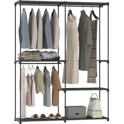 HOMCOM Kleiderschrank Stoffschrank mit Kleiderstange und Ablagen, Stoffkleiderschrank für Schlafzimmer und Ankleidezimmer, 142 x 43 x 185 cm, Schwarz HOMCOM Kleiderschrank Stoffschrank mit Kleiderstange und Ablagen, Stoffkleiderschrank für Schlafzimmer und Ankleidezimmer, 142 x 43 x 185 cm, Schwarz