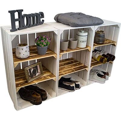 Kistenkolli Altes Land hohe Holzkiste Willi mit Zwei Zwischenbrettern 68x40x30cm HxBxT Schuhregal Bücherregal Nachttisch Weinregal (3er Set, Weiss geflammte Bretter) Kistenkolli Altes Land hohe Holzkiste Willi mit Zwei Zwischenbrettern 68x40x30cm HxBxT Schuhregal Bücherregal Nachttisch Weinregal (3er Set, Weiss geflammte Bretter)