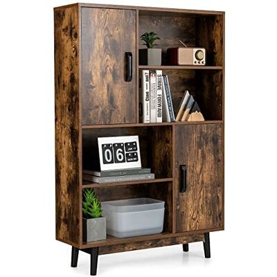 COSTWAY Bücherregal Holz, Standregal mit 2 Türen und 4 offene Regale, Bücherschrank Holzregal Aufbewahrungsregal für Arbeitszimmer, Wohnzimmer 80x24x120cm (Kaffee) COSTWAY Bücherregal Holz, Standregal mit 2 Türen und 4 offene Regale, Bücherschrank Holzregal Aufbewahrungsregal für Arbeitszimmer, Wohnzimmer 80x24x120cm (Kaffee)