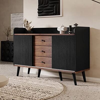 Merax Kommode Holz, Modernen Sideboard mit Schiebetüren, Schrank mit 3 Schubladen, für Wohnzimmer, Esszimmer & Schlafzimmer, 117,5x39,5x80 cm, Schwarz und Dunkles Holz Merax Kommode Holz, Modernen Sideboard mit Schiebetüren, Schrank mit 3 Schubladen, für Wohnzimmer, Esszimmer & Schlafzimmer, 117,5x39,5x80 cm, Schwarz und Dunkles Holz