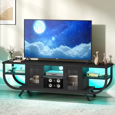 YITAHOME Industrielles TV-Schrank, TV Lowboard für Fernseher bis zu 55 Zoll mit LED-Beleuchtung,Wohnzimmer Fernsehschrank TV Board mit Offenen Stauraum (Schwarz, 140CM) YITAHOME Industrielles TV-Schrank, TV Lowboard für Fernseher bis zu 55 Zoll mit LED-Beleuchtung,Wohnzimmer Fernsehschrank TV Board mit Offenen Stauraum (Schwarz, 140CM)
