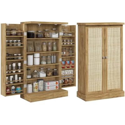 HOMCOM Küchenbuffet, Küchenmöbel Aufbewahrung, moderner Geschirrschrank mit 12 Regalen mit Türen, verstellbaren Regalen und Doppeltür aus Rattan, für Esszimmer, Wohnzimmer, 60x30x104cm, HOMCOM Küchenbuffet, Küchenmöbel Aufbewahrung, moderner Geschirrschrank mit 12 Regalen mit Türen, verstellbaren Regalen und Doppeltür aus Rattan, für Esszimmer, Wohnzimmer, 60x30x104cm,