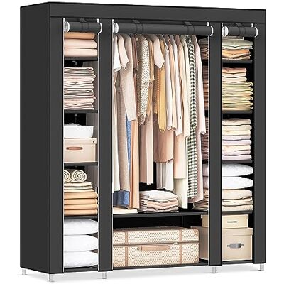 SONGMICS Kleiderschrank, Stoffschrank, mit Kleiderstange und Ablagen, Soffüberzug, für Schlafzimmer, Ankleidezimmer, 150 x 45 x 175 cm, schwarz LSF03H SONGMICS Kleiderschrank, Stoffschrank, mit Kleiderstange und Ablagen, Soffüberzug, für Schlafzimmer, Ankleidezimmer, 150 x 45 x 175 cm, schwarz LSF03H