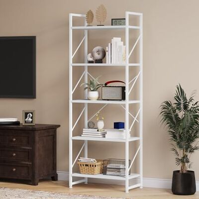 YITAHOME Bücherregal mit 5 Ebenen, freistehendes Bücherregal, Holzregal und Metallrahmen, Aufbewahrungsregal für Wohnzimmer, Heimbüro – reines Weiß YITAHOME Bücherregal mit 5 Ebenen, freistehendes Bücherregal, Holzregal und Metallrahmen, Aufbewahrungsregal für Wohnzimmer, Heimbüro – reines Weiß