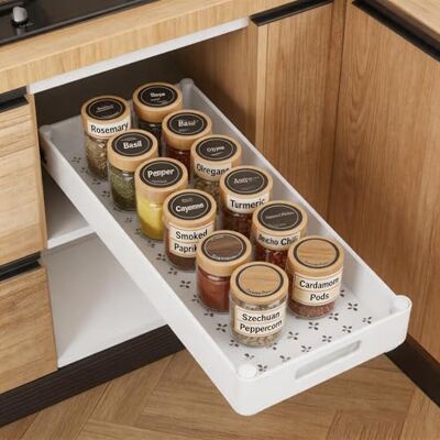 Cozary Teleskopschublade Organizer 37,5x13x5 cm, Einzellige Klein Größe Ausziehbares Küchenregal mit Dämpfung, Platzsparender Schubladenhalter für Schrank & Sideboard, Weiß Cozary Teleskopschublade Organizer 37,5x13x5 cm, Einzellige Klein Größe Ausziehbares Küchenregal mit Dämpfung, Platzsparender Schubladenhalter für Schrank & Sideboard, Weiß