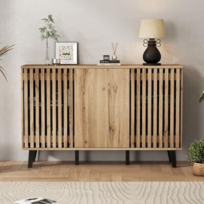 Merax Sideboard 150x40x95 cm – Moderner Wohnzimmer Schrank Holzoptik mit 3 Türen & 6 Fächern, TV Lowboard Beistellschrank Kommode mit offenen & geschlossenen Ablagen, stabile PVC Beine Merax Sideboard 150x40x95 cm – Moderner Wohnzimmer Schrank Holzoptik mit 3 Türen & 6 Fächern, TV Lowboard Beistellschrank Kommode mit offenen & geschlossenen Ablagen, stabile PVC Beine