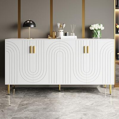 Merax Weißes Sideboard Modernes Anrichte Esszimmer Aufbewahrungsschrank Wohnzimmer mit Wellendesign & goldenen Griffen 152x40x75 cm – mit Stauraum & Türen für Wohnzimmer, Esszimmer & Flur Merax Weißes Sideboard Modernes Anrichte Esszimmer Aufbewahrungsschrank Wohnzimmer mit Wellendesign & goldenen Griffen 152x40x75 cm – mit Stauraum & Türen für Wohnzimmer, Esszimmer & Flur