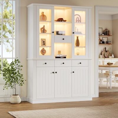 Merax Vitrinenschrank mit LED, Modern Bücherschrank Standvitrine mit Transparente Vitrine aus Glas, 5 Türen 4 Schubladen, Offene Fächer, Highboard Sammlervitrine für Wohnzimmer Büro Esszimmer, Weiß Merax Vitrinenschrank mit LED, Modern Bücherschrank Standvitrine mit Transparente Vitrine aus Glas, 5 Türen 4 Schubladen, Offene Fächer, Highboard Sammlervitrine für Wohnzimmer Büro Esszimmer, Weiß