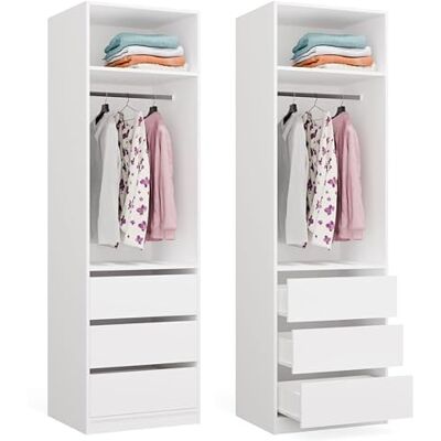 BDW OPENO Modulares Garderoben Set – Offener Kleiderschrank Moderne Garderobe mit Kleiderstangen, Schubladen, Regalen und Aufsätzen für Schlafzimmer, Flur oder Ankleidezimmer Modul 1W1P3S, Weiß BDW OPENO Modulares Garderoben Set – Offener Kleiderschrank Moderne Garderobe mit Kleiderstangen, Schubladen, Regalen und Aufsätzen für Schlafzimmer, Flur oder Ankleidezimmer Modul 1W1P3S, Weiß