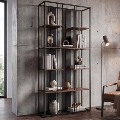 Mendler Regal HWC-P12 180x80x31cm Metall schwarz, Dunkelbraun Bücherschrank, Hochschrank, Industrial, Melamin, MVG-Zertifiziert Mendler Regal HWC-P12 180x80x31cm Metall schwarz, Dunkelbraun Bücherschrank, Hochschrank, Industrial, Melamin, MVG-Zertifiziert