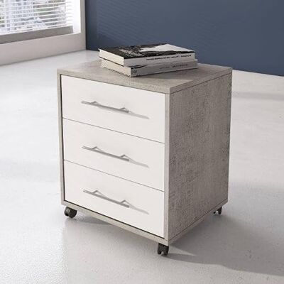 Dmora Aramdietto ArcosdelaF Moderne Kommode mit 3 Schubladen und Rollen, Aramdietto Dokumentenhalter für Büro, Nachttisch, 43 x 40 x 57 cm, Beton und Weiß Dmora Aramdietto ArcosdelaF Moderne Kommode mit 3 Schubladen und Rollen, Aramdietto Dokumentenhalter für Büro, Nachttisch, 43 x 40 x 57 cm, Beton und Weiß