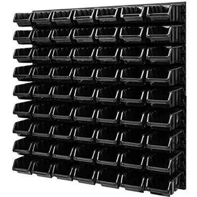 PAFEN Wandregal Stapelboxen Lagersystem 772 x 780 mm – 63 Stück Boxen Werkstatt Schüttenregal Werkzeuglochwand (Schwarz) PAFEN Wandregal Stapelboxen Lagersystem 772 x 780 mm – 63 Stück Boxen Werkstatt Schüttenregal Werkzeuglochwand (Schwarz)
