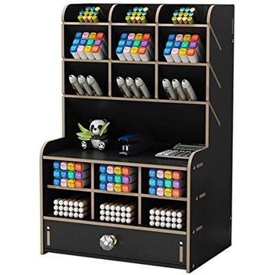 Vikmyer Mnkyer Hölzerner Schreibtischorganisator Multifunktionale Desktop Schreibwaren Stifthalterbox für das Home Office School Supply-Lagerregal mit Schublade (Schwarz-b16) Vikmyer Mnkyer Hölzerner Schreibtischorganisator Multifunktionale Desktop Schreibwaren Stifthalterbox für das Home Office School Supply-Lagerregal mit Schublade (Schwarz-b16)