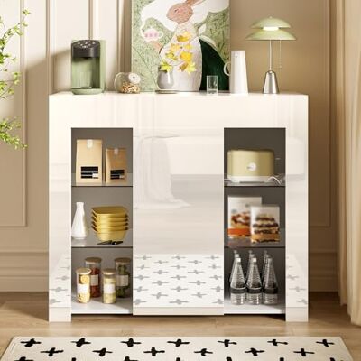 Merax Buffet 95x35x83 cm mit Hochglanz-Front, Glasregalen & Schranktür – für Wohnzimmer/Esszimmer, Weiß Merax Buffet 95x35x83 cm mit Hochglanz-Front, Glasregalen & Schranktür – für Wohnzimmer/Esszimmer, Weiß