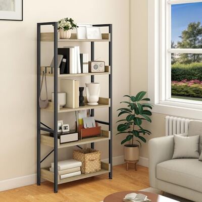 YITAHOME Bücherregal mit 5 Ebenen, hohes, schmales dünnes Holzregale, Holzregal, industrielle Aufbewahrungseinheit für Wohnzimmer, Home Office – Eichenfarbe YITAHOME Bücherregal mit 5 Ebenen, hohes, schmales dünnes Holzregale, Holzregal, industrielle Aufbewahrungseinheit für Wohnzimmer, Home Office – Eichenfarbe